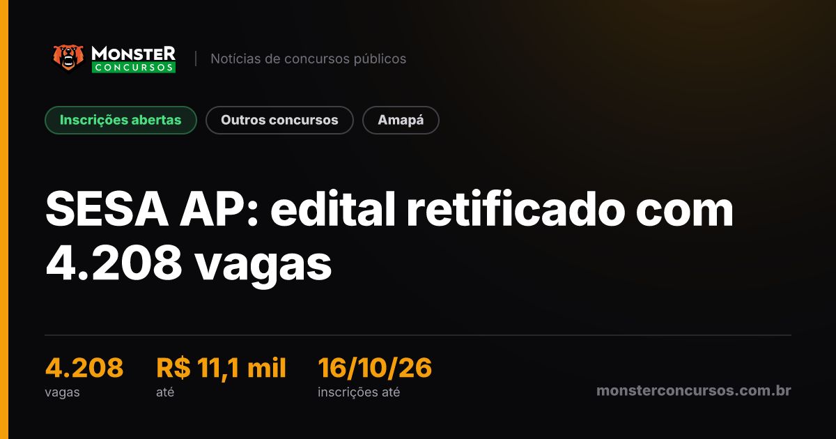 SESA AP: edital retificado com 4.208 vagas