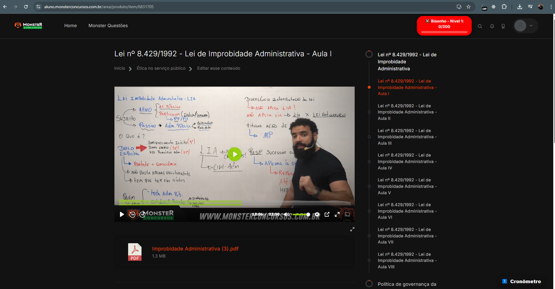 Interface do Curso - Aula de SINASE